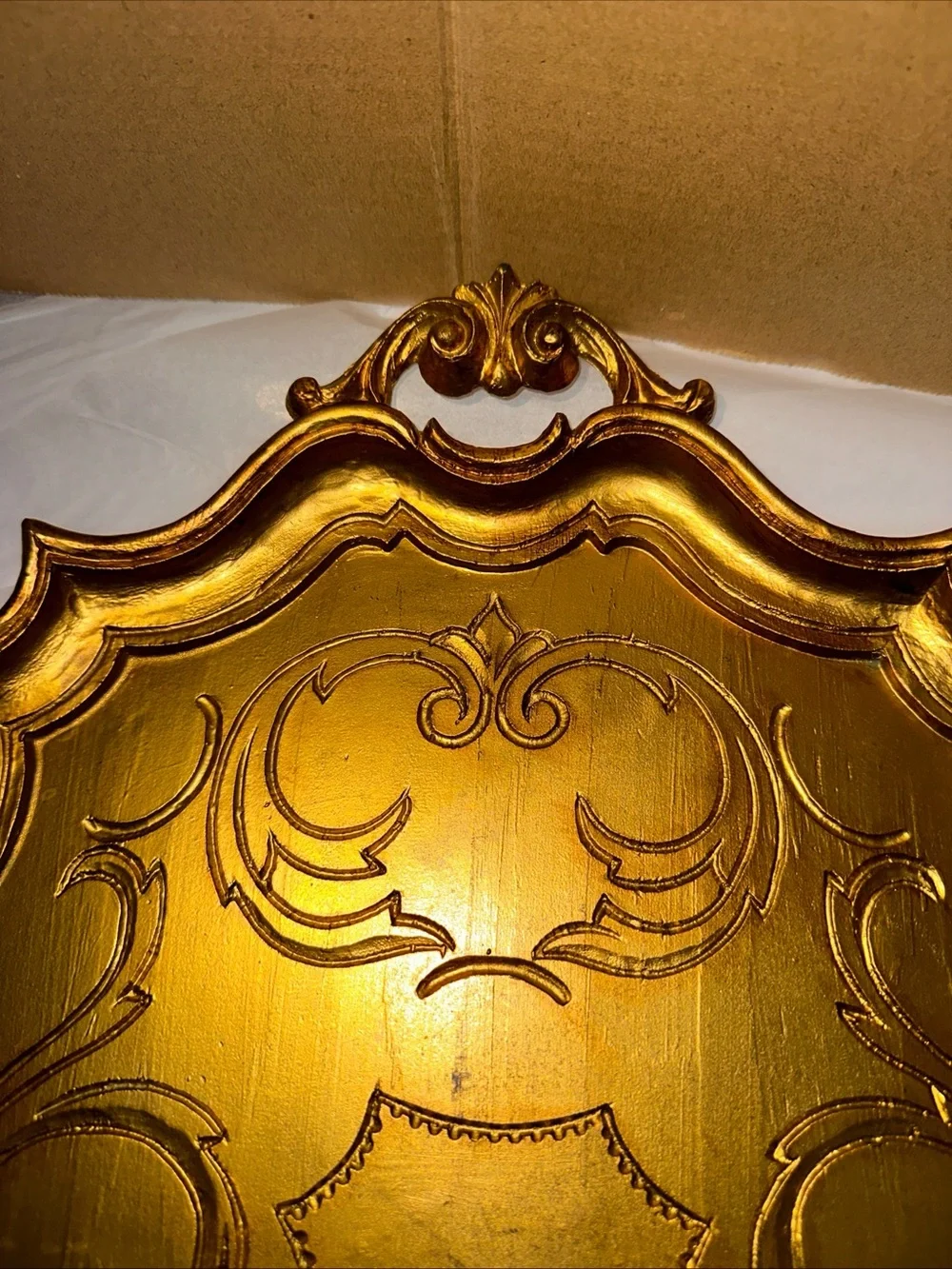 Italian Florentine plastic oval Gold Serving Tray with Ornate Scrollwork